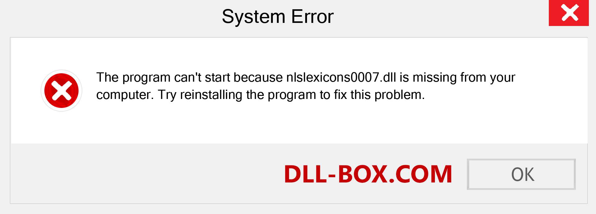  nlslexicons0007.dll file is missing?. Download for Windows 7, 8, 10 - Fix  nlslexicons0007 dll Missing Error on Windows, photos, images